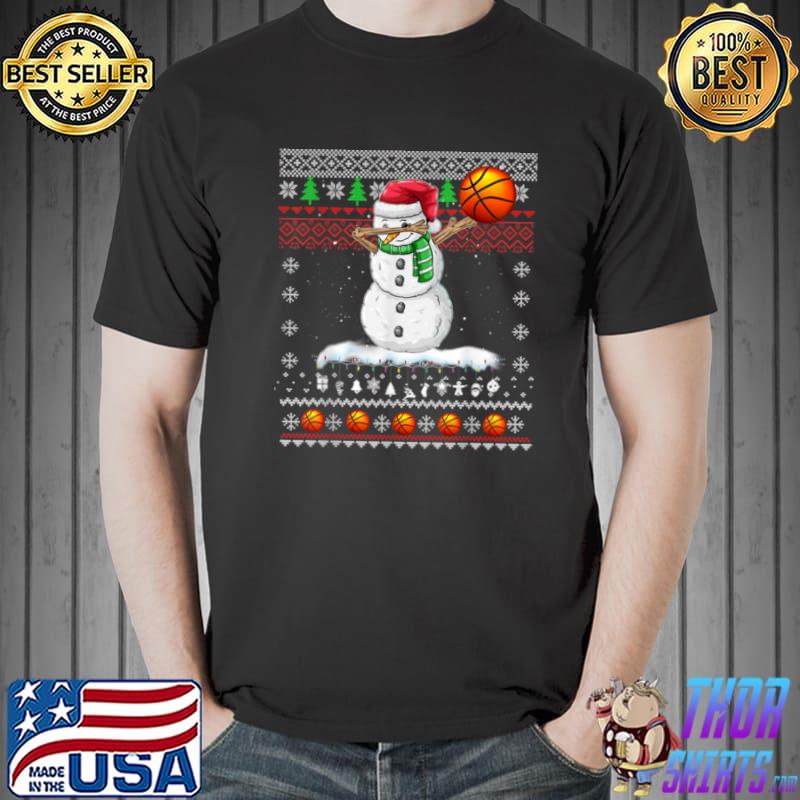 Top Ugly Dabbing Snowman Christmas Basketball Ball Sport Xmas T Shirt Unisex