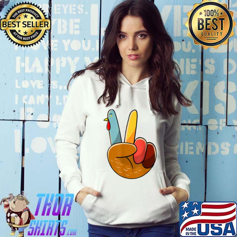 Turkey Peace Hand Sign Thanksgiving Thankful Women Kids Girl T-Shirt