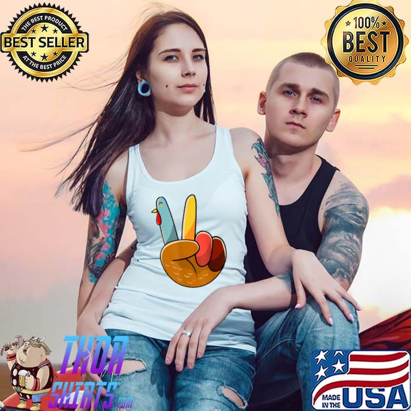 Turkey Peace Hand Sign Thanksgiving Thankful Women Kids Girl T-Shirt Tank Top