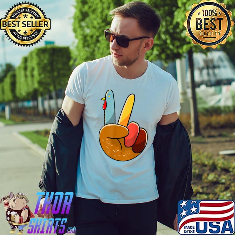 Turkey Peace Hand Sign Thanksgiving Thankful Women Kids Girl T-Shirt Unisex