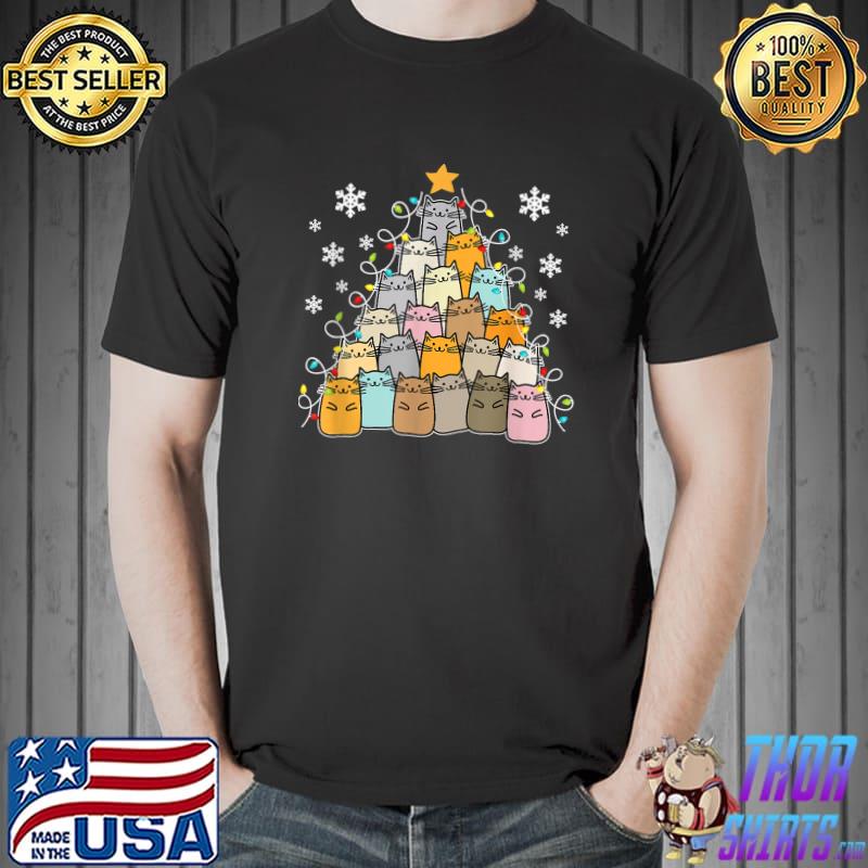 Ugly Christmas Sweater Cat Tree Funny Xmas Cat T-Shirt Unisex