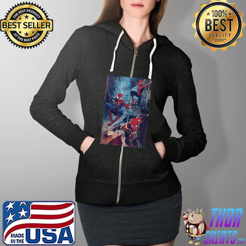 Awesome Marvel Spider-Man No Way Home Spider-Men Jump T-Shirt Full Zip Hooded
