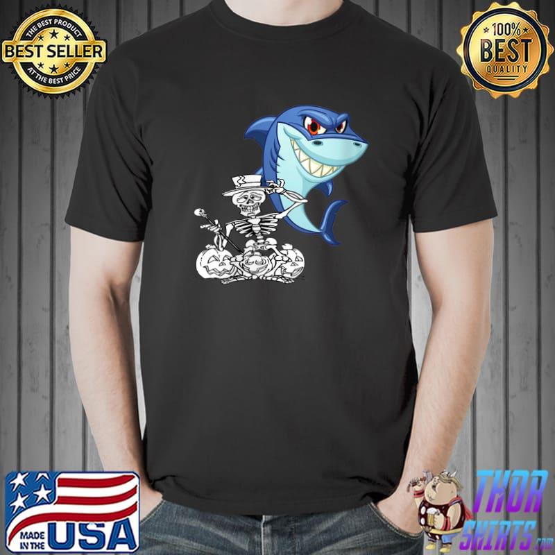 Awesome Skeleton Riding Shark Funny Halloween Boys Girls Kids T-Shirt Unisex