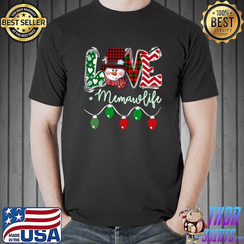 Best Memaw Snowman Love Memaw Life Christmas Red Plaid T-Shirt Unisex
