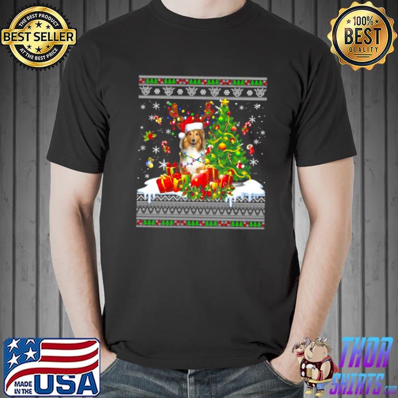 Christmas Lights Sheltie Dog Funny Xmas Ugly Sweater Shirt Unisex