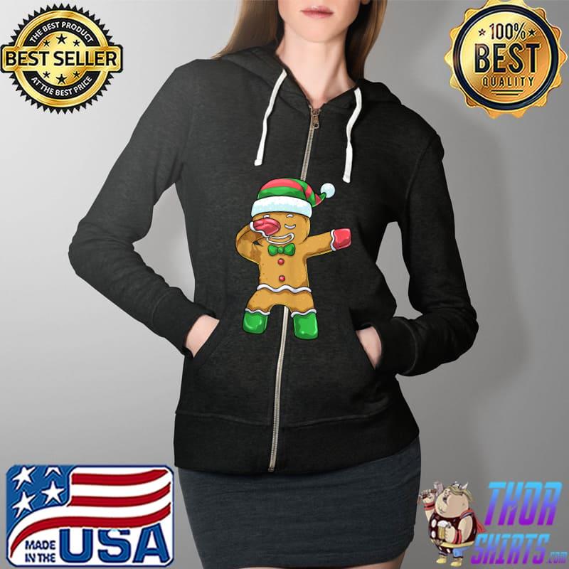 Dabbing Gingerbread Christmas Santa Boys Kids Xmas Cookie T-Shirt Full Zip Hooded