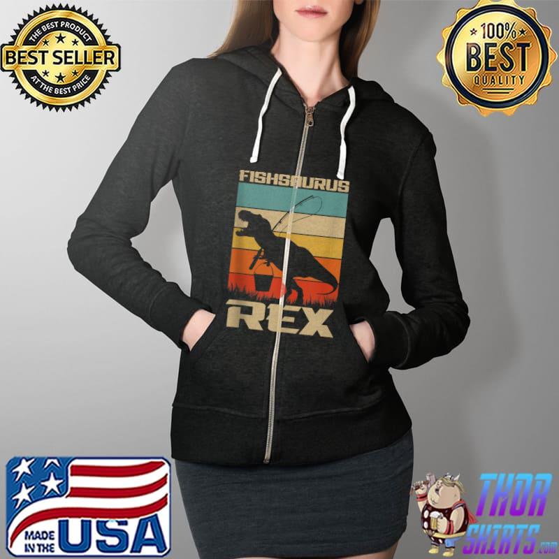 Fishsaurus Bass Fishing T Rex Dinosaur Gift For Kids Boys T-Shirt Full Zip Hooded