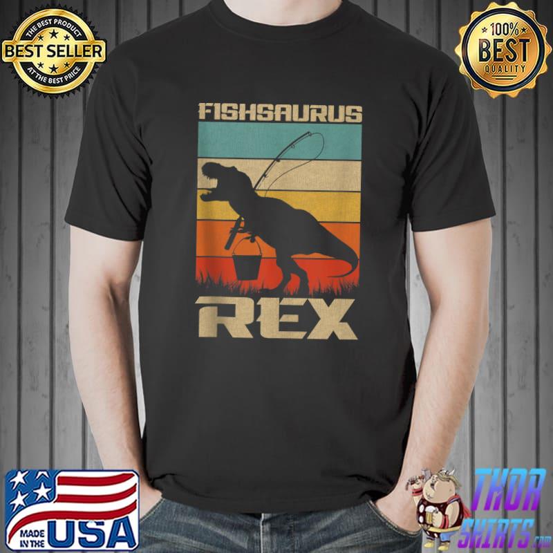 Fishsaurus Bass Fishing T Rex Dinosaur Gift For Kids Boys T-Shirt Unisex