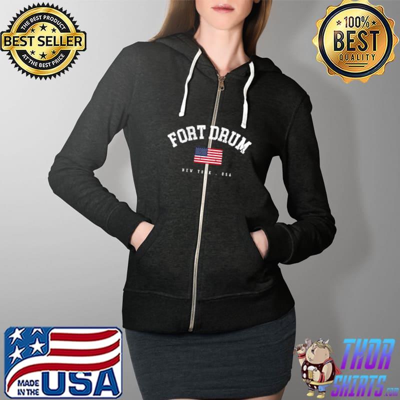 Fort Drum NY Retro American Flag USA City Name T- Full Zip Hooded