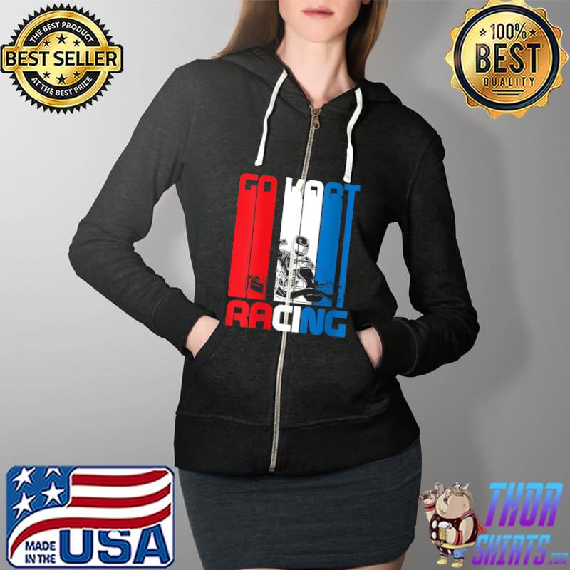Go Kart Racing Flags USA Karting Go-Cart Racer T- Full Zip Hooded
