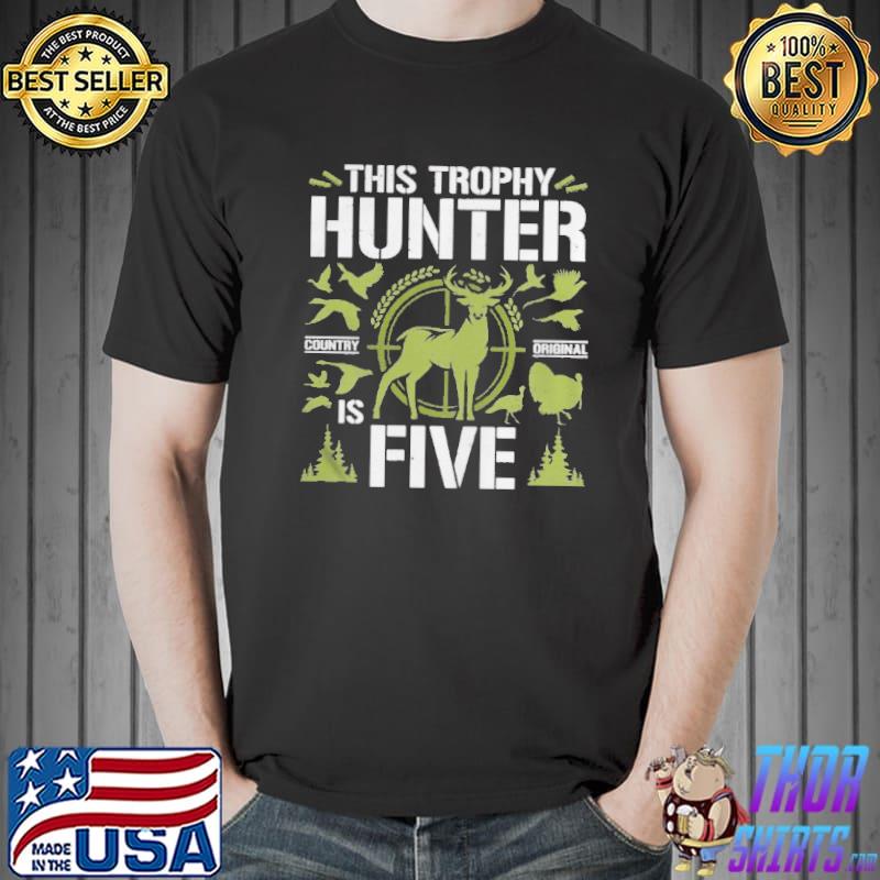 Kids 5 Year Old Hunting Birthday Party Duck Deer Hunter 5th Shirt Unisex