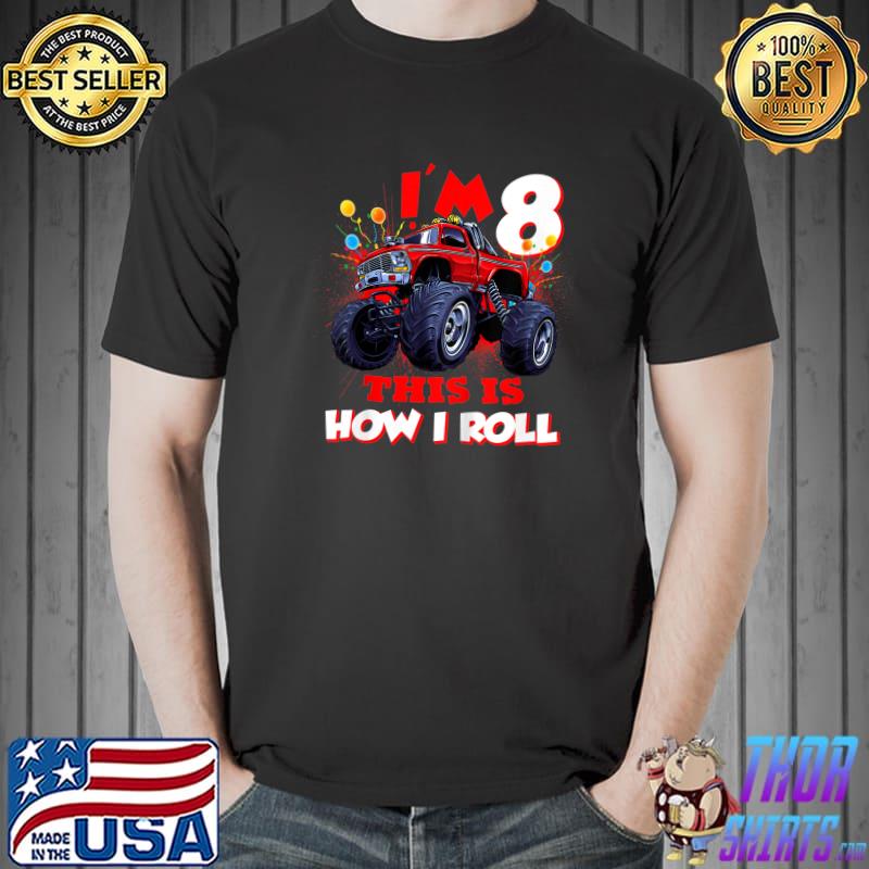 Kids 8 Year Old Shirt 8th Birthday Boy Monster Truck Car T-Shirt Unisex