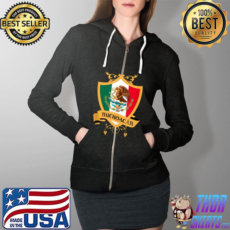 Michoacan Mexico Gold Crest, Mexican Flag Souvenir T- Full Zip Hooded