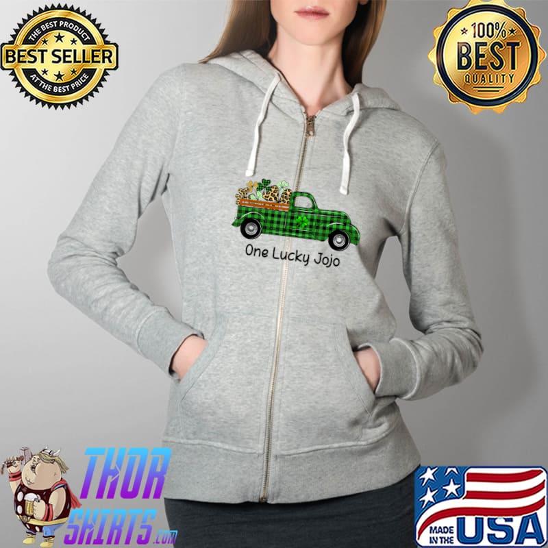 One Lucky Jojo Truck Green Plaid Shamrocks St Patrick's Day T-Shirt Full Zip Hooded
