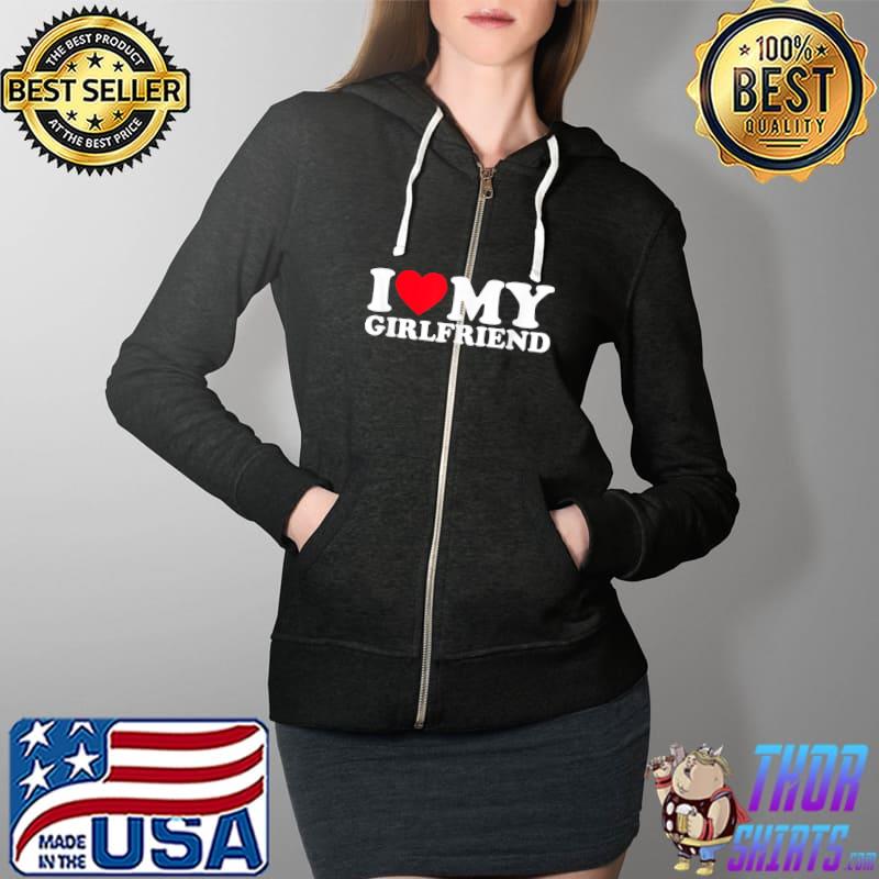 Premium Mens I Love My GF Girlfriend - I Heart My Girlfriend Funny T-Shirt Full Zip Hooded
