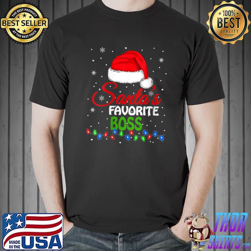 Santa's Favorite Boss Santa Hat Lights. Funny Christmas T-Shirt Unisex