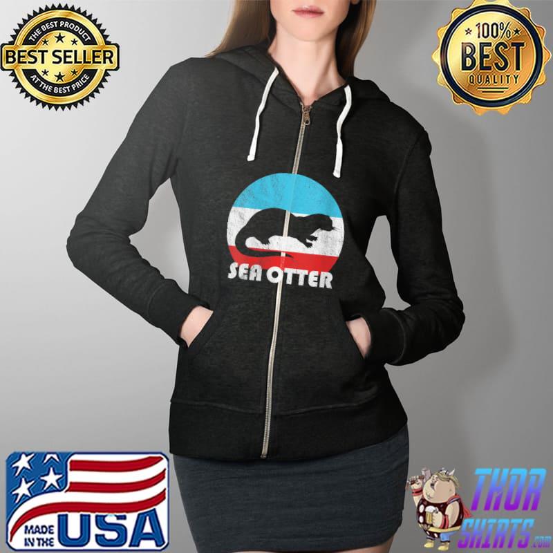 Sea Otter Vintage Retro Silhouette T- Full Zip Hooded