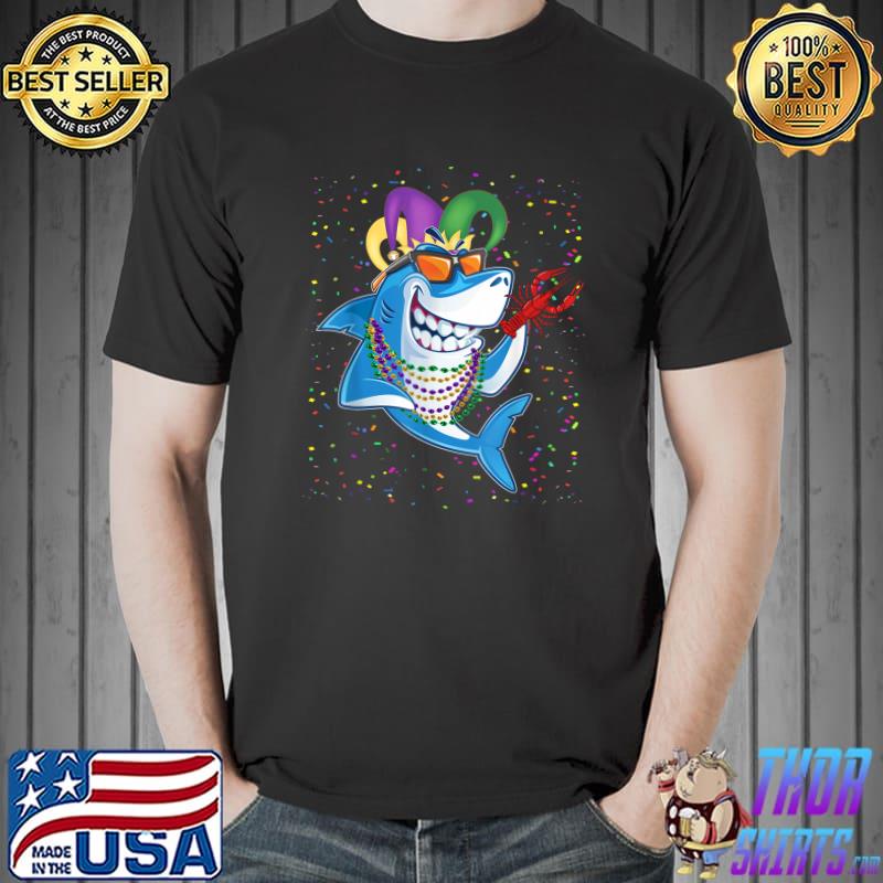 Shark Wearing Sunglasses Mardi Gras Lover T-Shirt Unisex