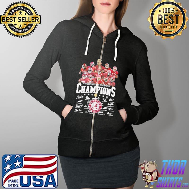 So Alabama Crimson Tide 2020 Southeastern Conference Champions Player Names Signatures Shirt Full Zip Hooded