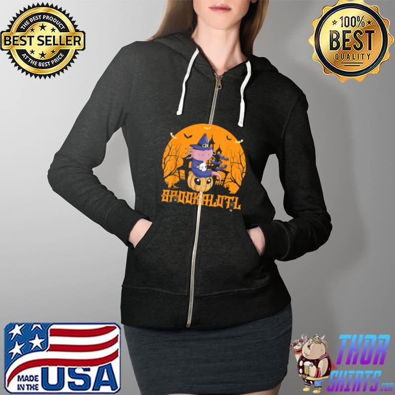 Spookalotl Axolotl Witches Axolotl Halloween Pumpkin Spiders T-Shirt Full Zip Hooded