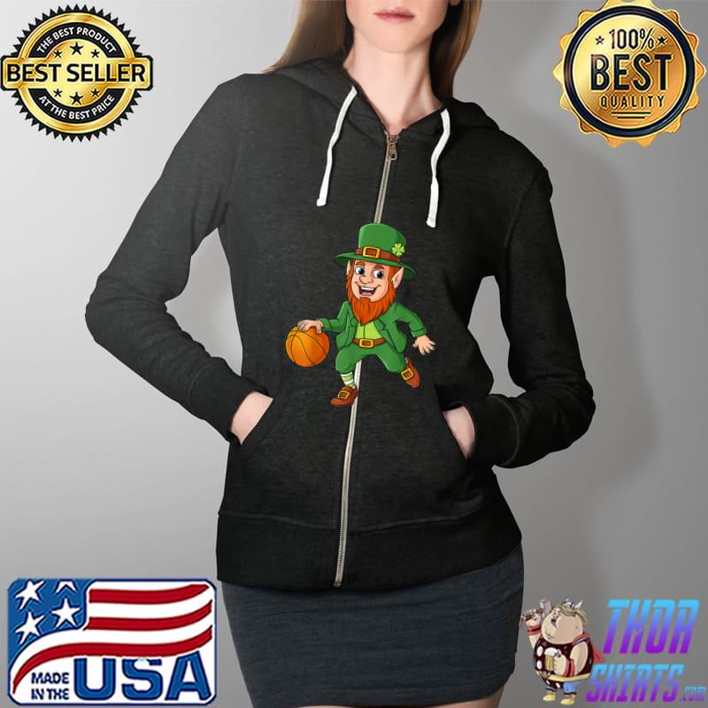 St Patricks Day Leprechaun Basketball Lucky Boys Girls Kids T-Shirt Full Zip Hooded