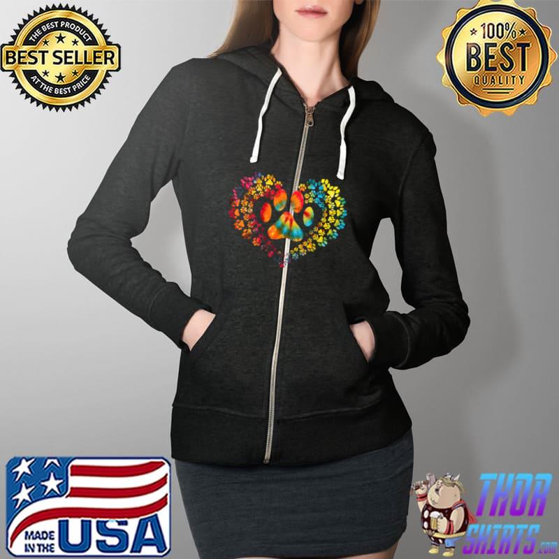 Tie Dye Love Dog Print Heart Animal Lover T Shirt Full Zip Hooded