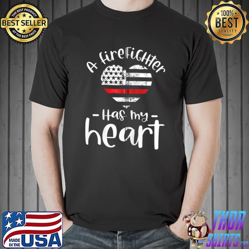 Top A Firefighter has my Heart Thin Red Line Wife Mom Sweater T- Unisex