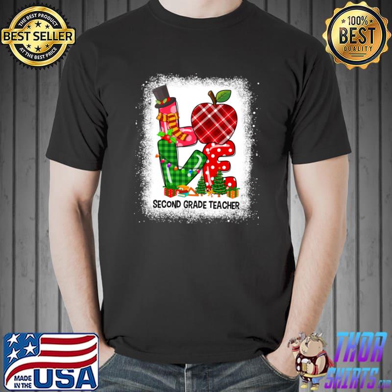 Top Love Second Grade Teacher Student Christmas Pajama Lights T-Shirt Unisex