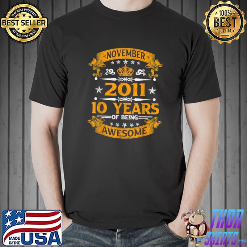 Vintage Born November 2011 10th Birthday 10 Years Old T Shirt Unisex