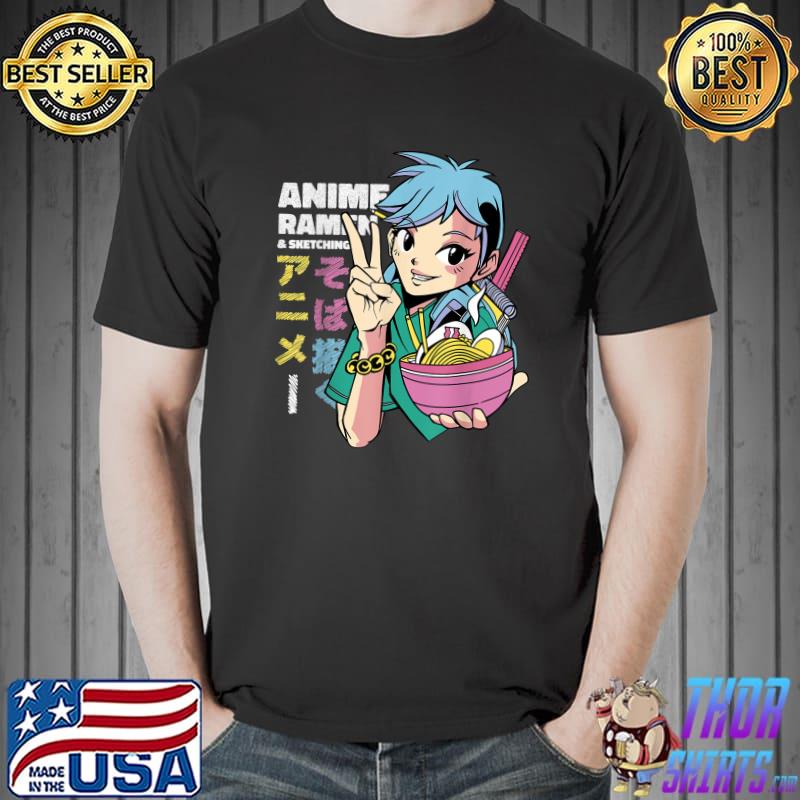 Vintage Retro Anime Girl Ramen And Sketching 90's Aesthetic T-Shirt Unisex
