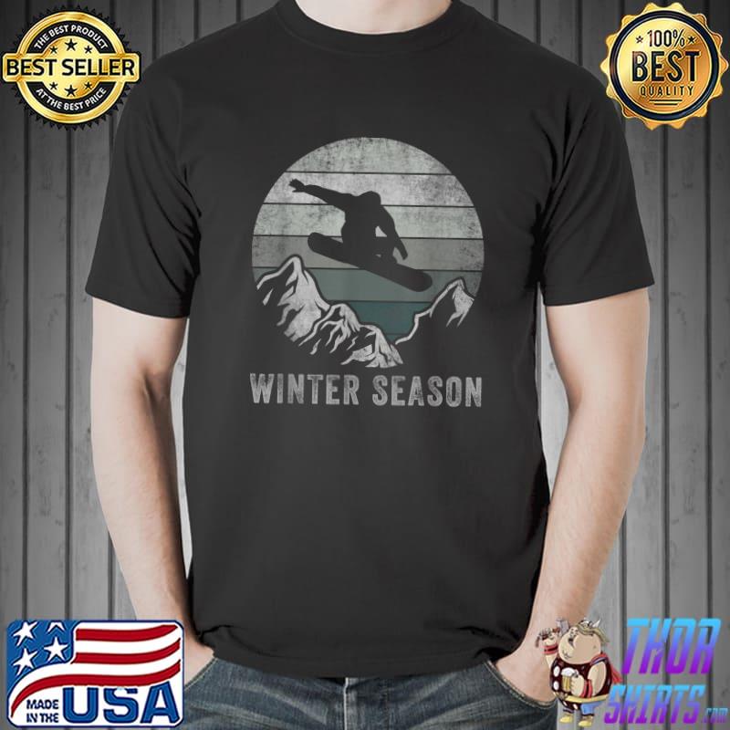 Vintage Sunset Ski Snowboard Skiing Mountain Winter Sport T-Shirt Unisex