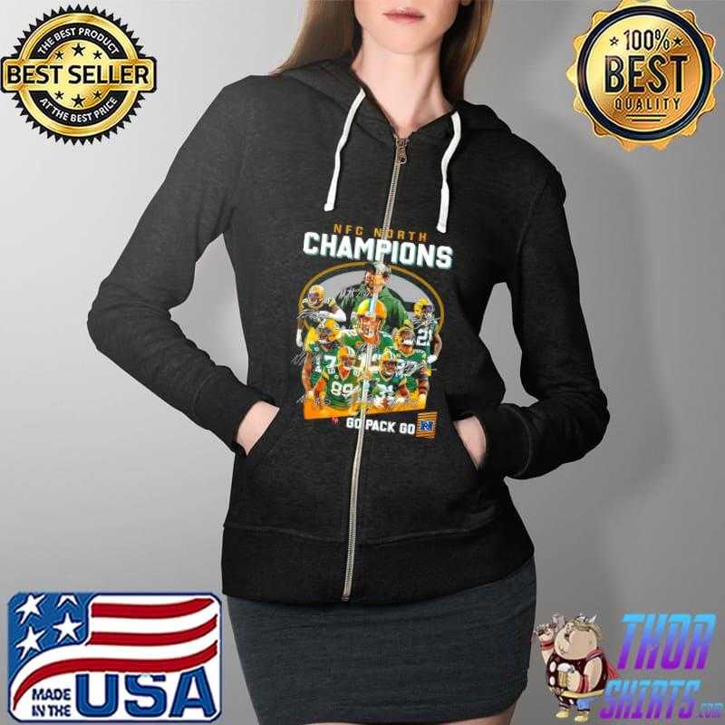 Awesome Green Bay Packers Team NFC North Champions Go Pack Go Signatures Shirt Full Zip Hooded