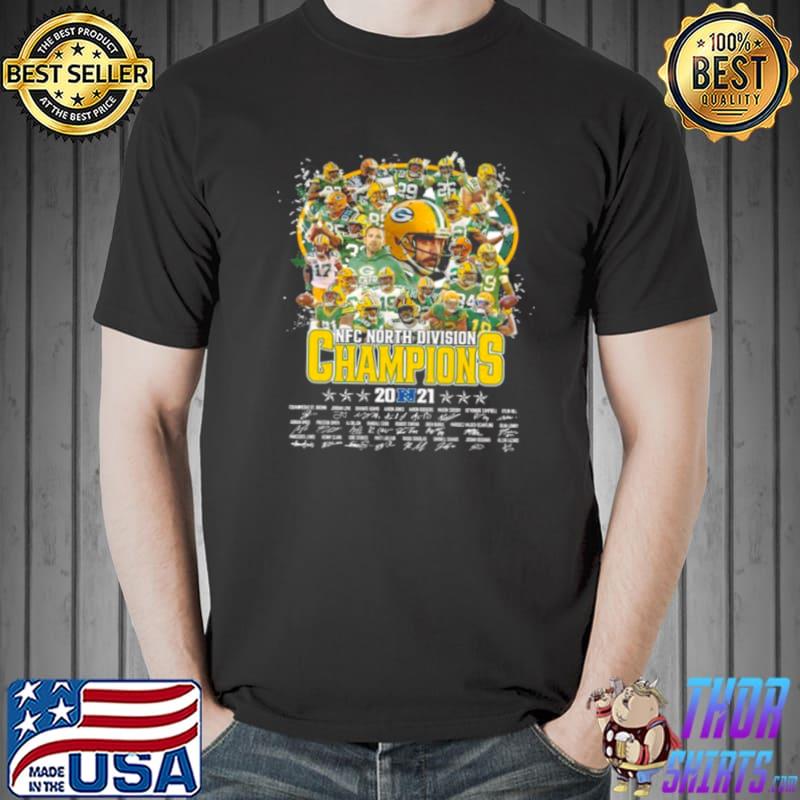 Awesome Green Bay Packers Teams 2021 Nfc North Division Champions Signatures Thanks Shirt Unisex