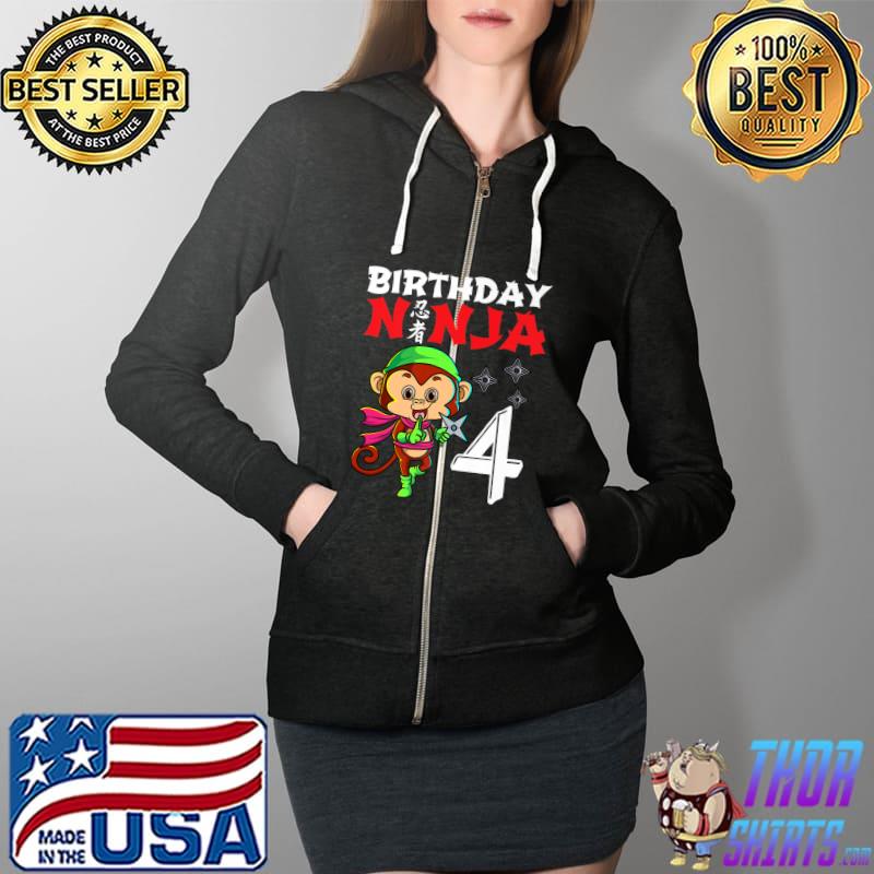 Awesome Kids 4 Years Old Kawaii Monkey Japanese 4th Birthday Ninja Premium T-Shirt Full Zip Hooded