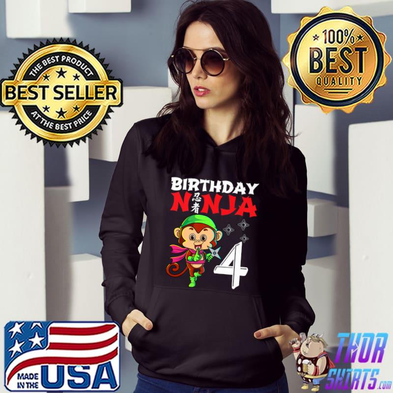 Awesome Kids 4 Years Old Kawaii Monkey Japanese 4th Birthday Ninja Premium T-Shirt Hoodie