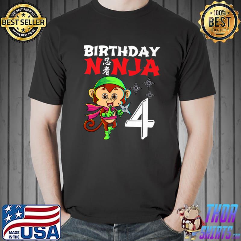 Awesome Kids 4 Years Old Kawaii Monkey Japanese 4th Birthday Ninja Premium T-Shirt