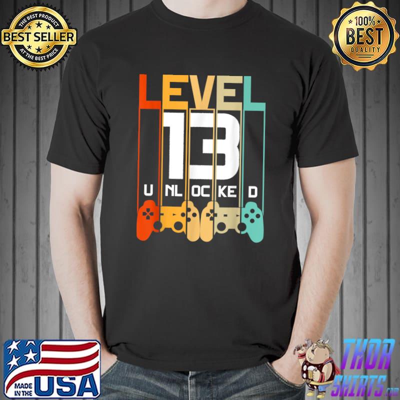 Awesome Level 13 Unlocked Shirt 13th Birthday Matching Video Game T-Shirt Unisex
