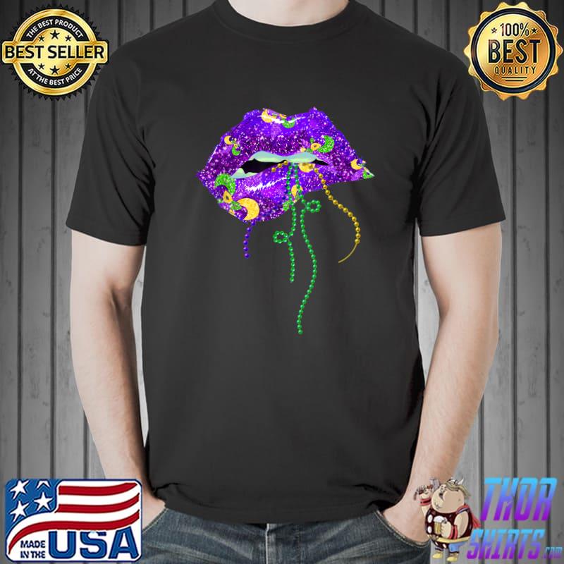 Awesome Mardi Gras Lips Queen Carnival Costume Purple & Gold T-Shirt