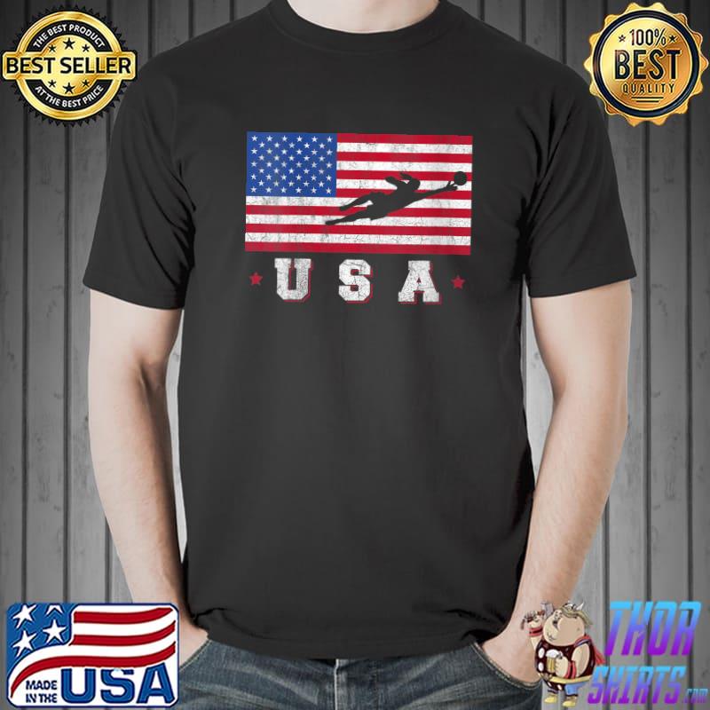 Awesome Patriotic Sports Gift USA American Flag Womens Girls Soccer T-Shirt Unisex
