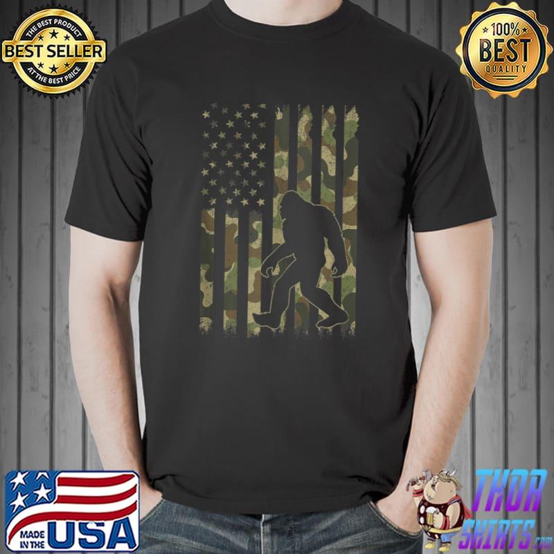 Best Bigfoot 4th of July American Flag Camo Boys Kids Patriotic T- Unisex