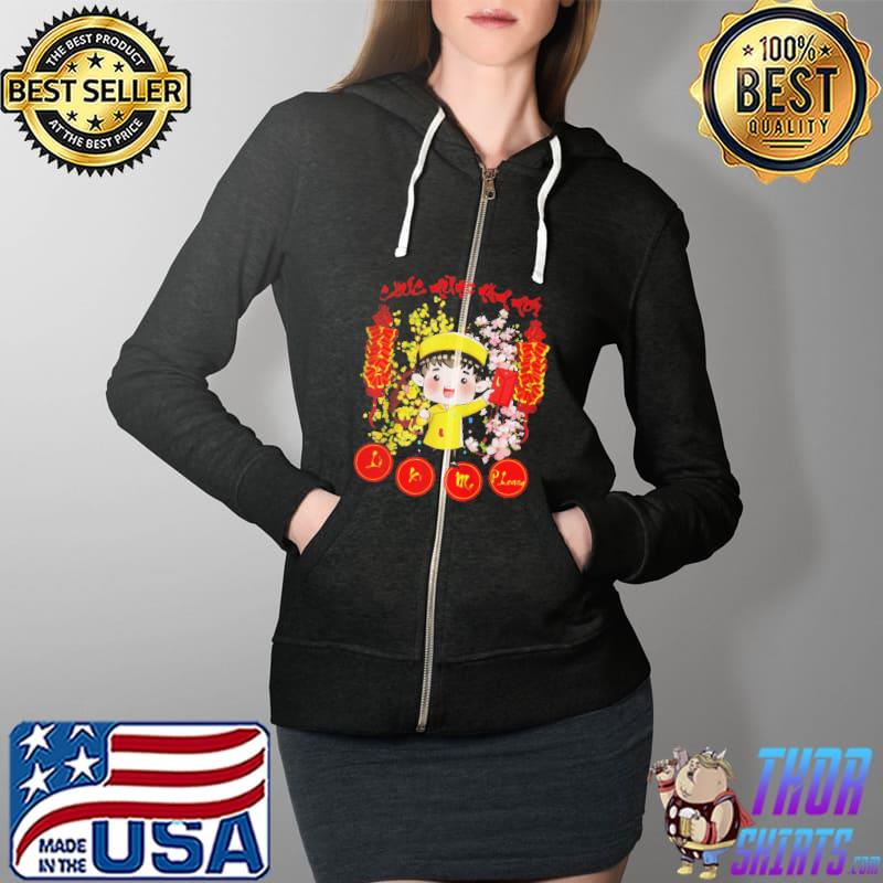 Funny Boy wearing aodaI lI xI me happy vietnamese lunar new year Full Zip Hooded