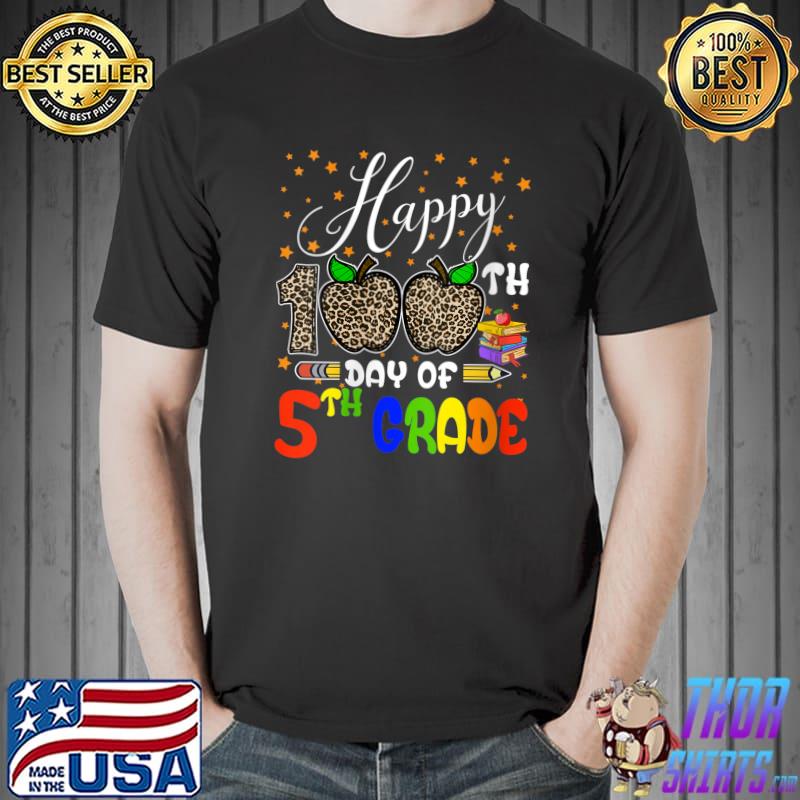 Funny Happy 100th Day Of School 5th Grade Leopard Print T- Unisex