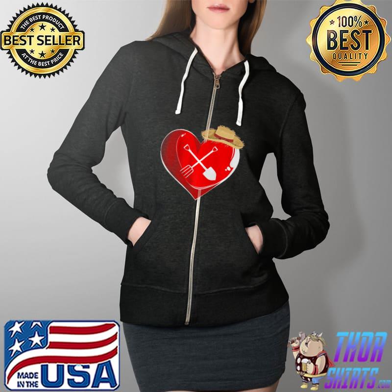 Funny Love Heart Farmer Valentines Day Funny Jobs Shirt Full Zip Hooded