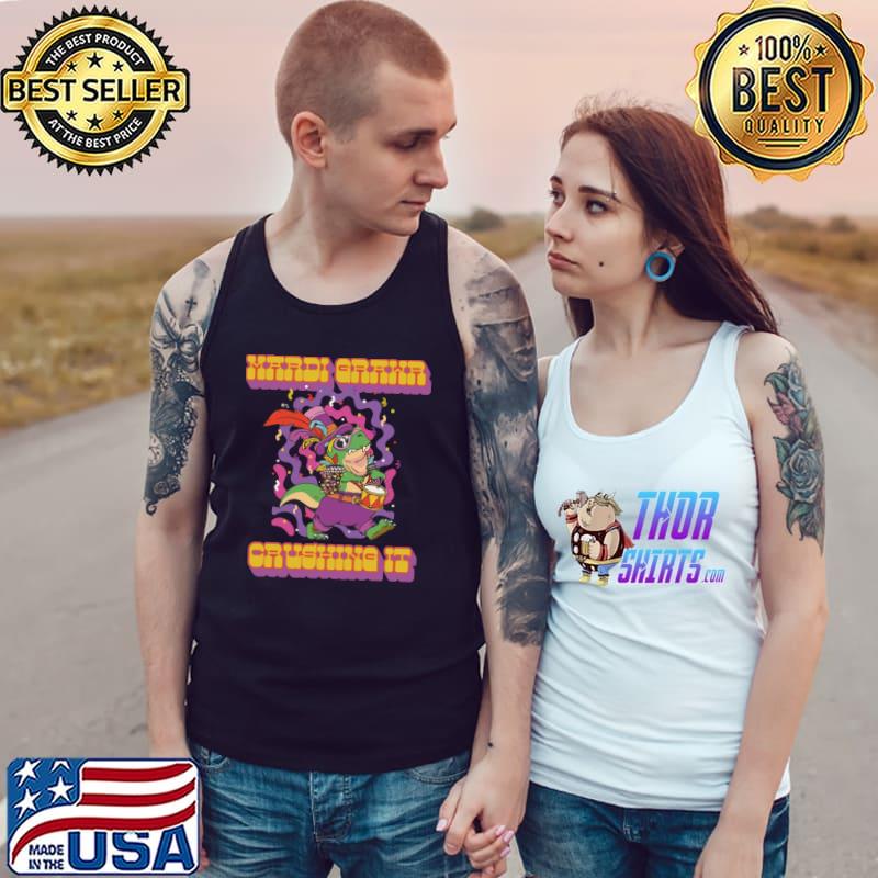 Funny Mardi-Gras Mardi Grawr T-Rex Dinosaur Crushing-It Drummer T-Shirt Tank Top
