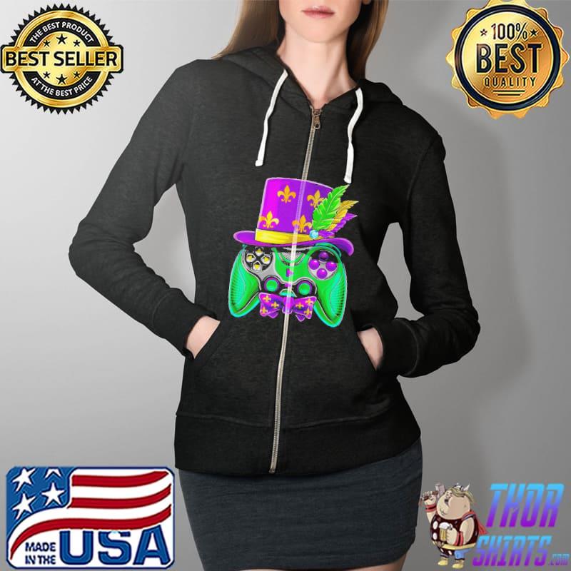 Funny MardI gras video game controller jester hat costume Full Zip Hooded