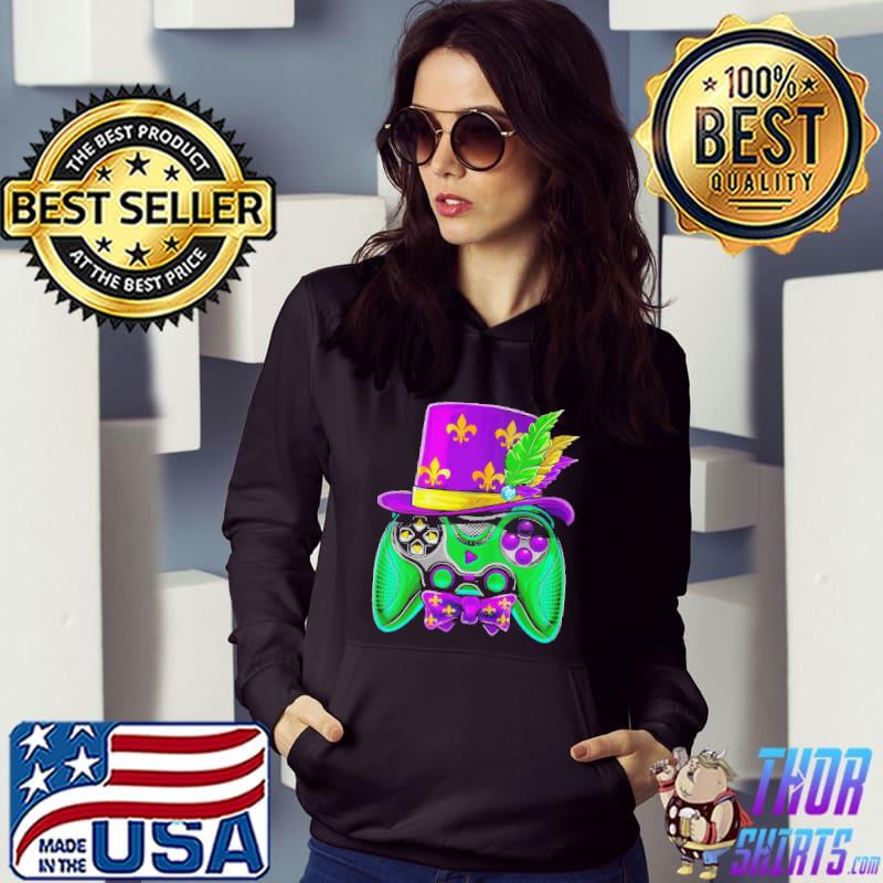 Funny MardI gras video game controller jester hat costume shirt