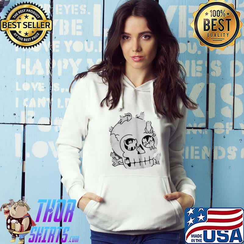 Lladnek skull is full of cats wash doodle shirt