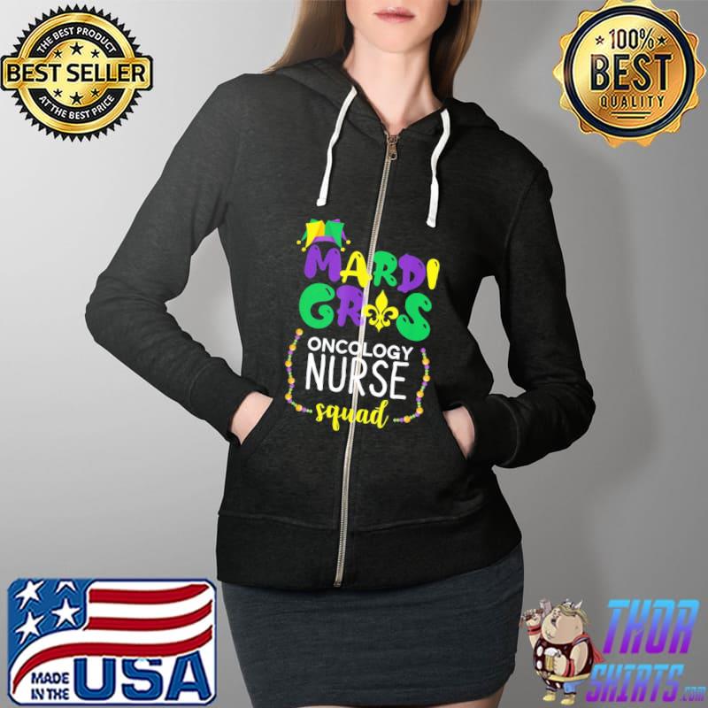 Mardi Gras Oncology Nurse Fleur De Lis Jester Hat Carnival T-Shirt Full Zip Hooded