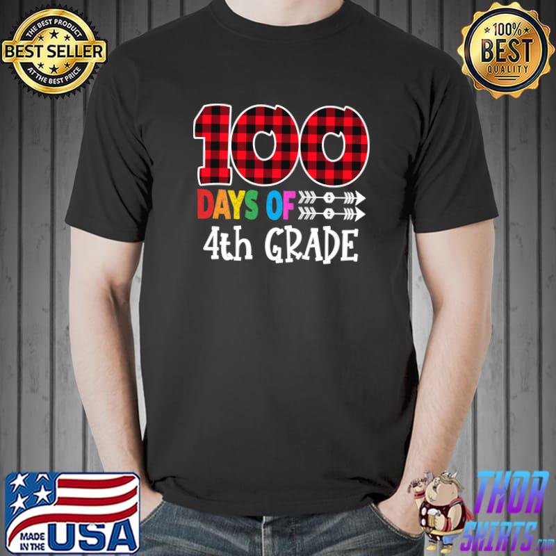 Official Happy 100 days of School red plaid 100th day of 4th Grade Premium T-Shirt