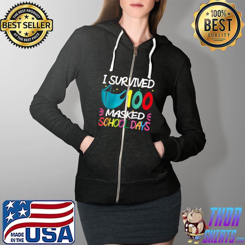 Official Masked 100 Days Of School Shirt Teacher Student Gift Raglan Baseball T Shirt Full Zip Hooded
